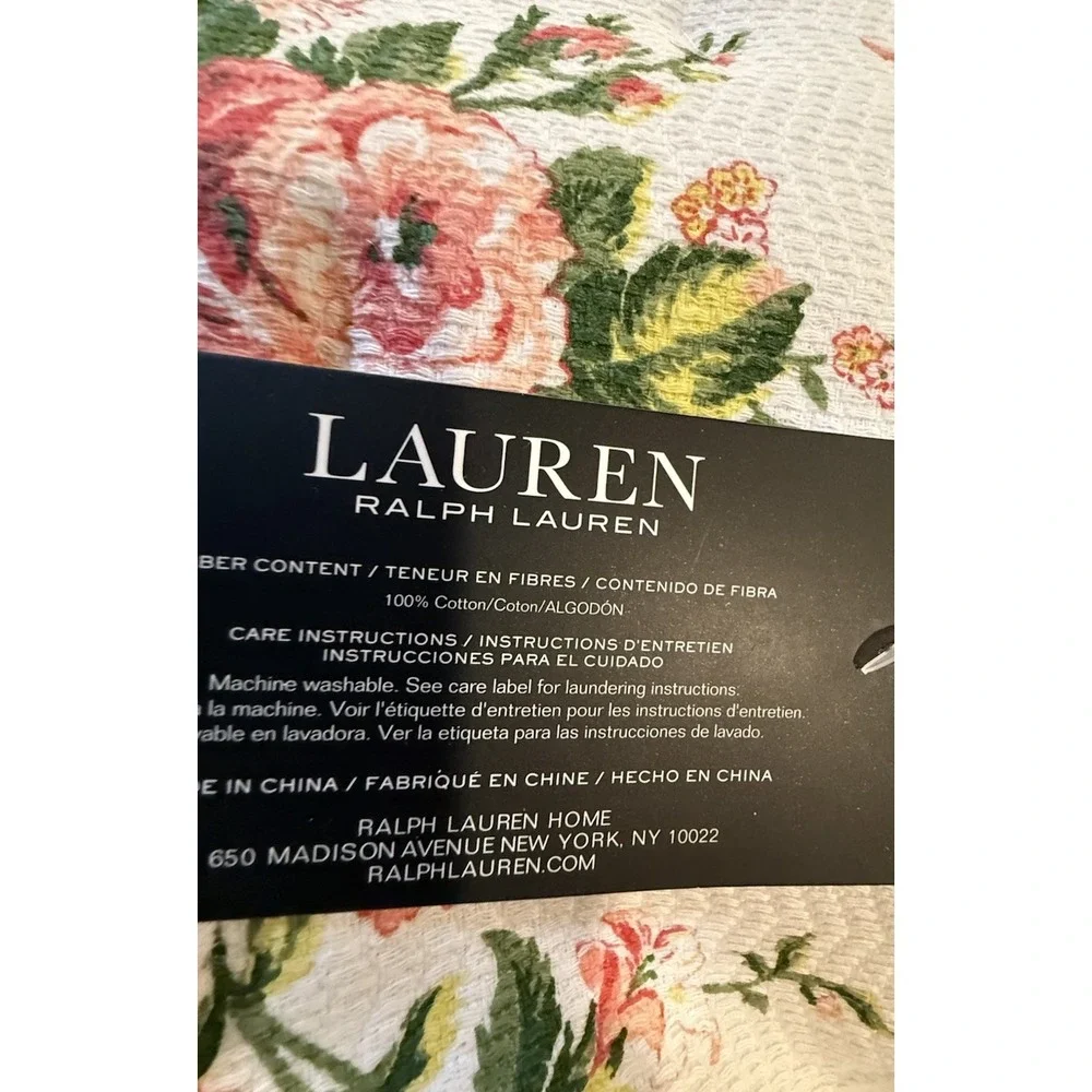 Ralph‎ Lauren Home Floral Pink Roses Absorbent Cotton Kitchen Dish Towels Set 2